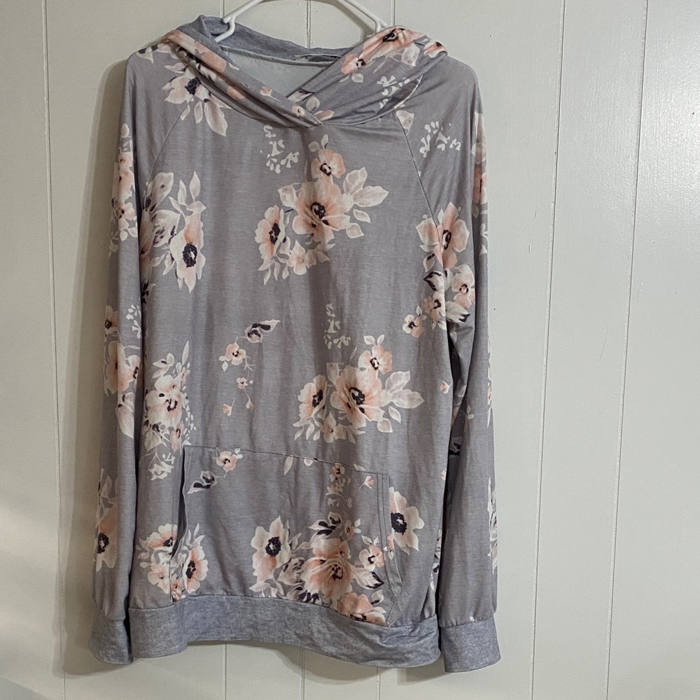 Floral Gray Hoodie by Angashion size XL